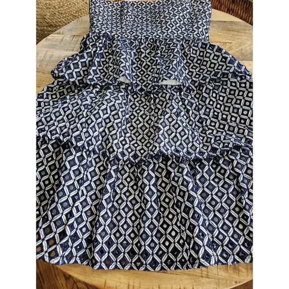 White House Black Market Eyelet Strapless Tiered Dress Admiral Size 0 Navy - Picture 3 of 12